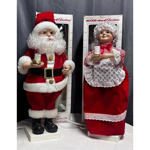 Vintage Telco Motionettes Santa and Mrs Claus Animated Lighted Figures Boxes - Picture 1 of 16